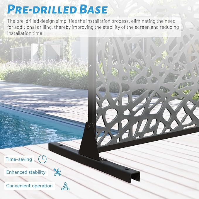 Domi Outdoor Living Privacy Screen, Freestanding, Modern, Black, Plastic Mesh, Galvanized Steel Frame