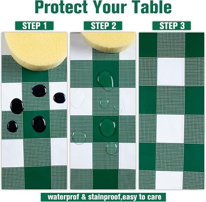 Kesfey 3 Packs Green and White Checkered Tablecloths 54 x 108 Inches Disposable Plastic Gingham Tablecovers Waterproof Rectangle Picnic Party Table Covers for Birthday Party Supplies Christmas
