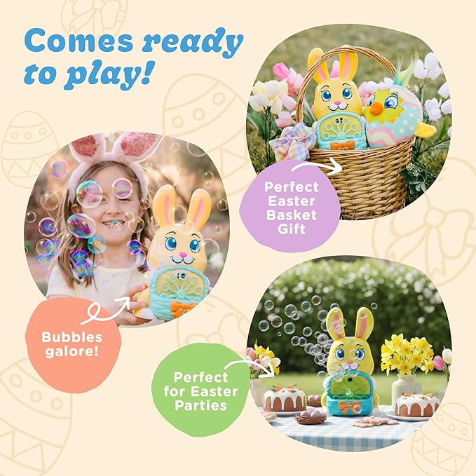 Move2Play, Bunny Bubble Blower | Easter Toy & Gift for Toddlers & Kids | Bubble Machine Toy for Girls & Boys Ages 1-4+ | Indoor/Outdoor Fun | Birthday & Easter Basket Stuffer