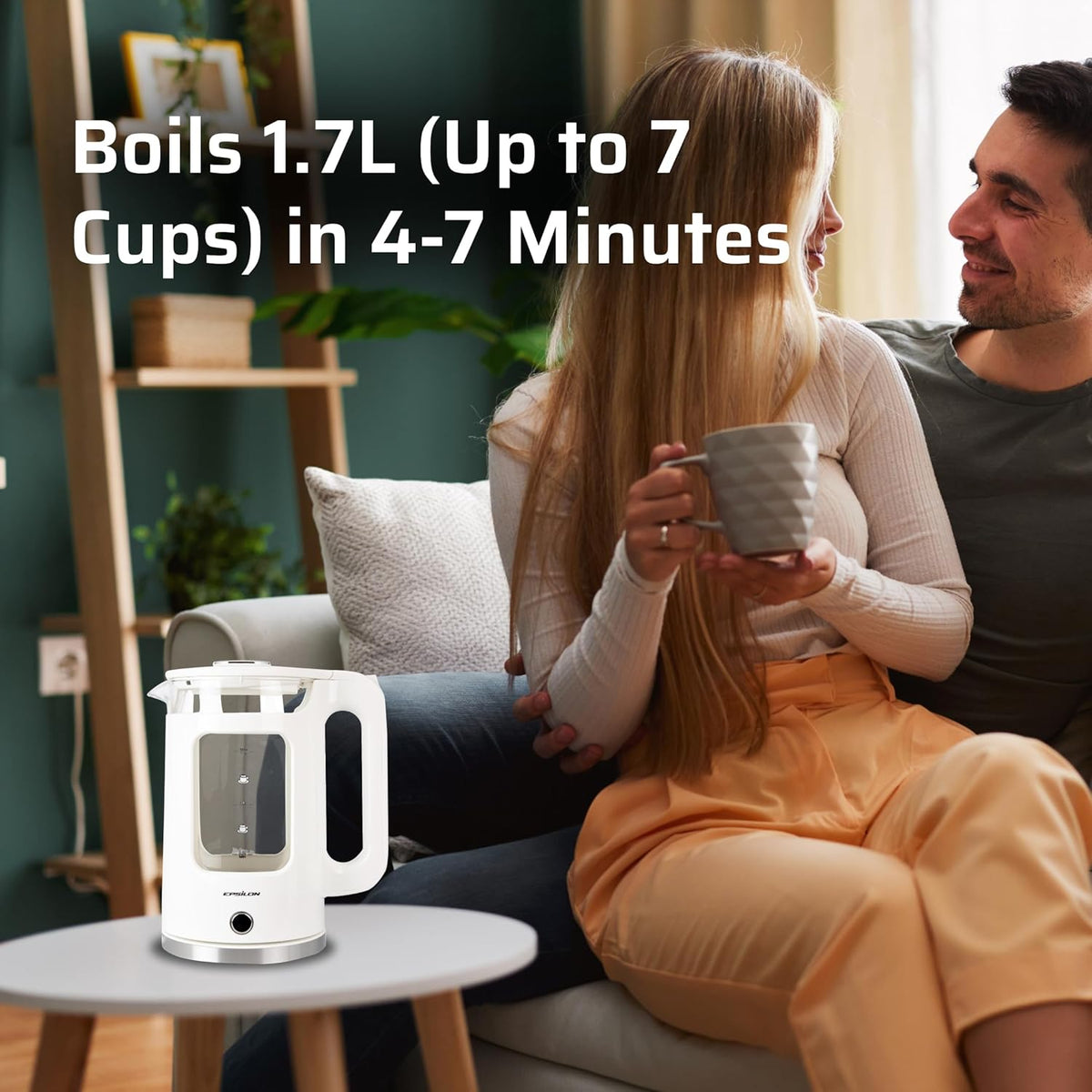 Epsilon 1.7L Glass Electric Kettle – Hot Water Tea Kettle with LED Light, Stainless Steel & Borosilicate Glass, Auto Shut-Off