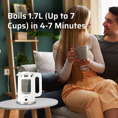 Epsilon 1.7L Glass Electric Kettle – Hot Water Tea Kettle with LED Light, Stainless Steel & Borosilicate Glass, Auto Shut-Off