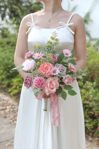 Artificial Flowers Combo Dusty Pink Silk Fake Flower for DIY Wedding Bridal Bouquets Floral Arrangement Birthday Cake Table Centerpieces Baby Shower Graduation Ceremony Party Home Decor