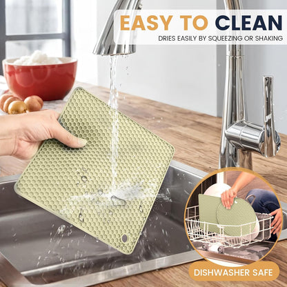 Silicone Trivet Mats 4 Heat Resistant Pot Holders Multipurpose Non-Slip Hot Pads for Kitchen Potholders, Drying mat, Jar Opener, Spoon Holder, Coaster(Nordic Rice)