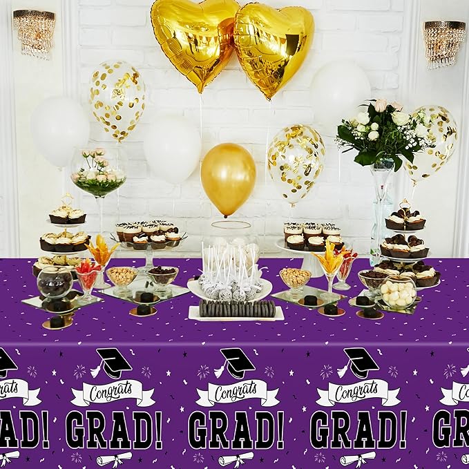 2 Pcs Graduation Tablecloth, 108" X 54" Plastic Graduation Decorations 2026, Rectangle Purple Table Cloths for Grad Decor Party Supplies, Disposable Tablecover for Class of 2026 Congrats Grad for kids