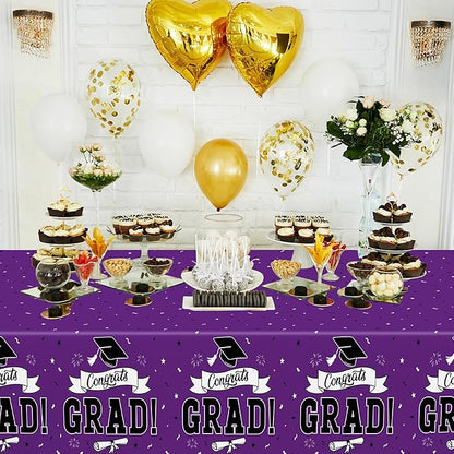 2 Pcs Graduation Tablecloth, 108" X 54" Plastic Graduation Decorations 2026, Rectangle Purple Table Cloths for Grad Decor Party Supplies, Disposable Tablecover for Class of 2026 Congrats Grad for kids