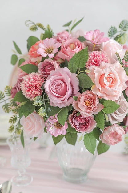 Artificial Flowers Combo Dusty Pink Silk Fake Flower for DIY Wedding Bridal Bouquets Floral Arrangement Birthday Cake Table Centerpieces Baby Shower Graduation Ceremony Party Home Decor