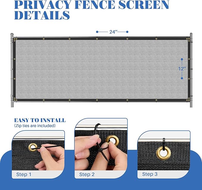 ECOOPTS 4'x76' Privacy Fence Screen Windscreen with Copper Grommets, Fit for Commercial Fence and Residential Garden Outdoor 90% UV Blockage, Cable Zip Ties Included (Gray)