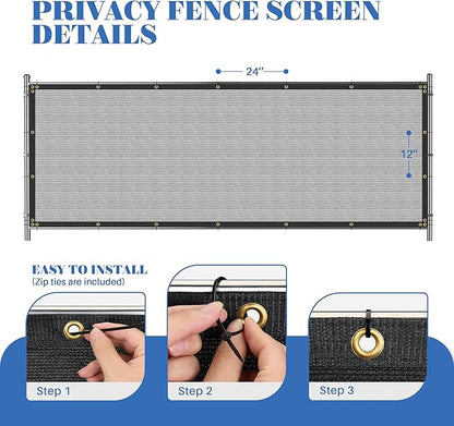 ECOOPTS 4'x76' Privacy Fence Screen Windscreen with Copper Grommets, Fit for Commercial Fence and Residential Garden Outdoor 90% UV Blockage, Cable Zip Ties Included (Gray)