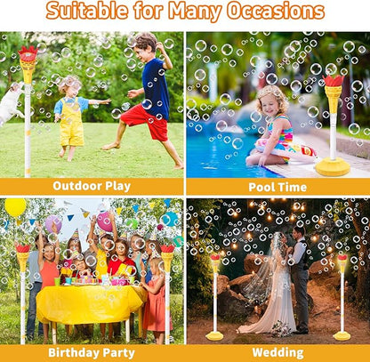 Infowush Torch Bubble Machine for Kids, Rechargable Bubble Maker Bubble Toys with Light, Outdoor Automatic Standing Height Adjustable Bubble Machine for Toddlers 1-3, Christmas Birthday Party Gifts