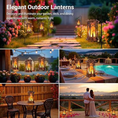 KOOPER Taller Solar Lanterns Outdoor Waterproof Hanging Solar Lantern Lights, 2Pack Upgraded Flickering Flame Lanterns Decorative Outdoor, Battery & Solar Powered lantern for Garden Yard Decor, Bronze