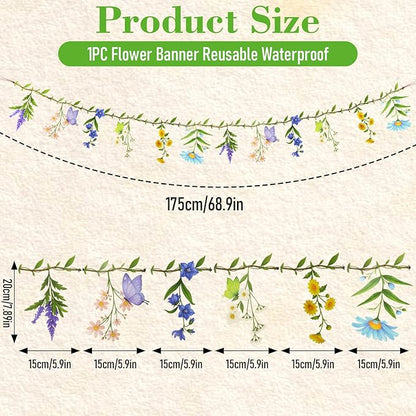 Flower Banner Wildflower Garland Floral for Enchanted Garden Spring Party Theme Picnic Wedding Wild Baby Shower Birthday Tea Party Market Spring Supplies Girl Woodland Party Decorations