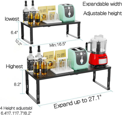 Heavy-Duty Adjustable Metal Shelf Organizer - Expandable & Stackable Pantry Storage Rack for Kitchen, Bathroom, RV, Cabinets(2 Packs/Black, Large)