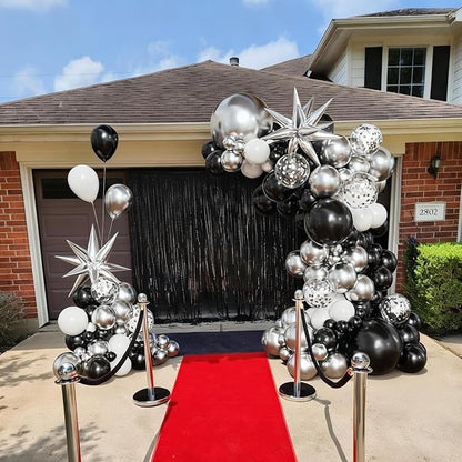 Black Silver Balloon Arch Kit Graduation Decorations 2026, 130Pcs Black and Gold Balloons and Foil Star Balloon with Confetti Ribbons Grad Party Decorations for College High School Class of 2026