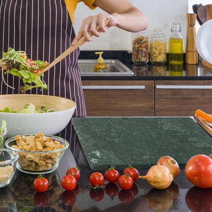 Green Marble Cutting Board 12x16 Inch, Marble Slab Pastry Board With Non-Slip Feet For Baking, Cheese, Charcuterie, Chocolate