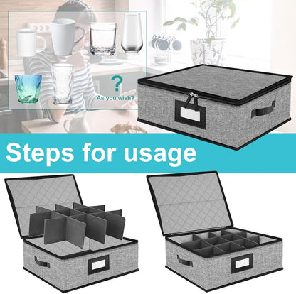 Quilted Mug Cup Storage Box-China Storage Containers Hard Shell,Cup Storage Containers with Lid for Moving Transport,Kichen Dinnerware Storage