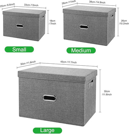 Linen Fabric Collapsible Storage Bins with Removable Lids and Handles, Washable Storage Box Containers Baskets Cube with Cover for Bedroom,Closet,Office,Living Room,Nursery (Coffee, Medium)