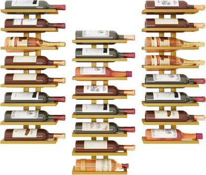 Hoctieon 3-Set 8 Tier Wall Mount Wine Rack (24 Tiers), Wall Racks for Wine Bottles Display and Storage, Hanging Bottle Organizer for Living Room, Dining Room, Wine Cellar, Bar, Gold