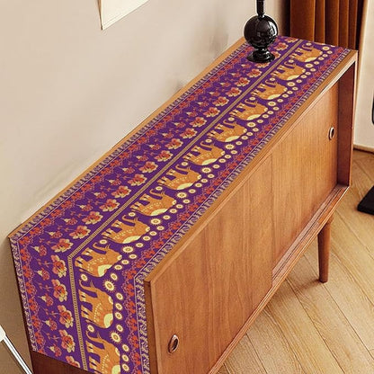 African Tribal Table Runner, Rustic Elephants Floral African Indian Diwali Art Print Purple Coffee Table Center Decor for Home Kitchen Holiday Party Farmhouse Outdoor Table Decorations, 13"x72"