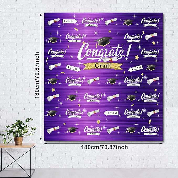 Graduation Party Decorations Including Congrats Grad Photography Backdrop Banner Balloons Garland Arch Kit for Adults Kids Grad Party Decoration Supplies (Purple and Gold)