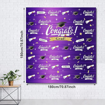 Graduation Party Decorations Including Congrats Grad Photography Backdrop Banner Balloons Garland Arch Kit for Adults Kids Grad Party Decoration Supplies (Purple and Gold)