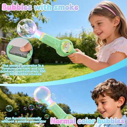 Smoke Bubble Machine, Elastic Bubble Fog Wand, Rechargeable Fog Bubble Machine with Lights & Sound, for Parties Outdoor Interactive Fun (Green)