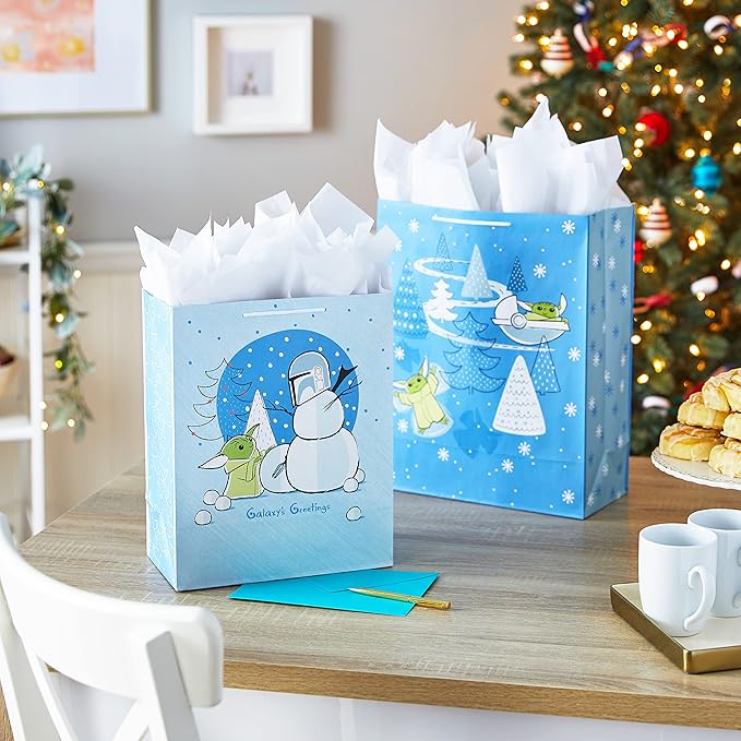 Hallmark Star Wars The Mandalorian Gift Bag Set (2 Bags: 1 Large 13", 1 XL 15") "Galaxy's Greetings, Grogu for Christmas, Birthdays, Grandkids, Fans, May the 4th