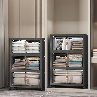 UAMFURI 672QT Lockable Storage Bins with Lids - Stackable Storage Cabinet with Doors and Wheels, Collapsible Plastic Organizer and Containers for Closets, Office, 6 Pack Cubes