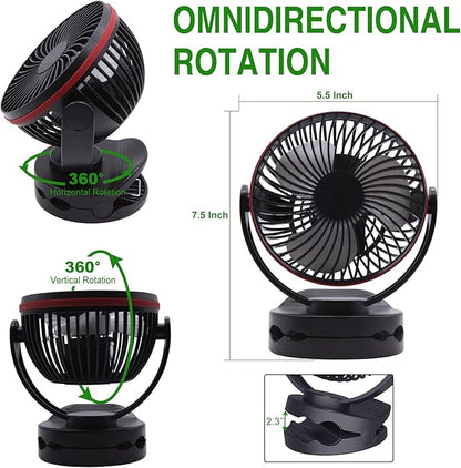 5.5Inch Rechargeable RV Cooling Fan Light with 4 Speeds, 5000mAh Battery Desk Fan, Rotatable Clip On Desk/Wall-Mount Fan, for Home Office RV&Travel