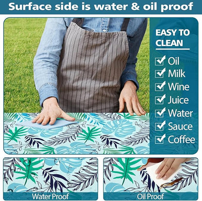 Palm Leaves Picnic Table Cover with Bench Covers, Waterproof Summer Tropical Hawaiian Green Leaves Tablecloth for Camping Indoor Outdoor Party Decorations, 30X72in