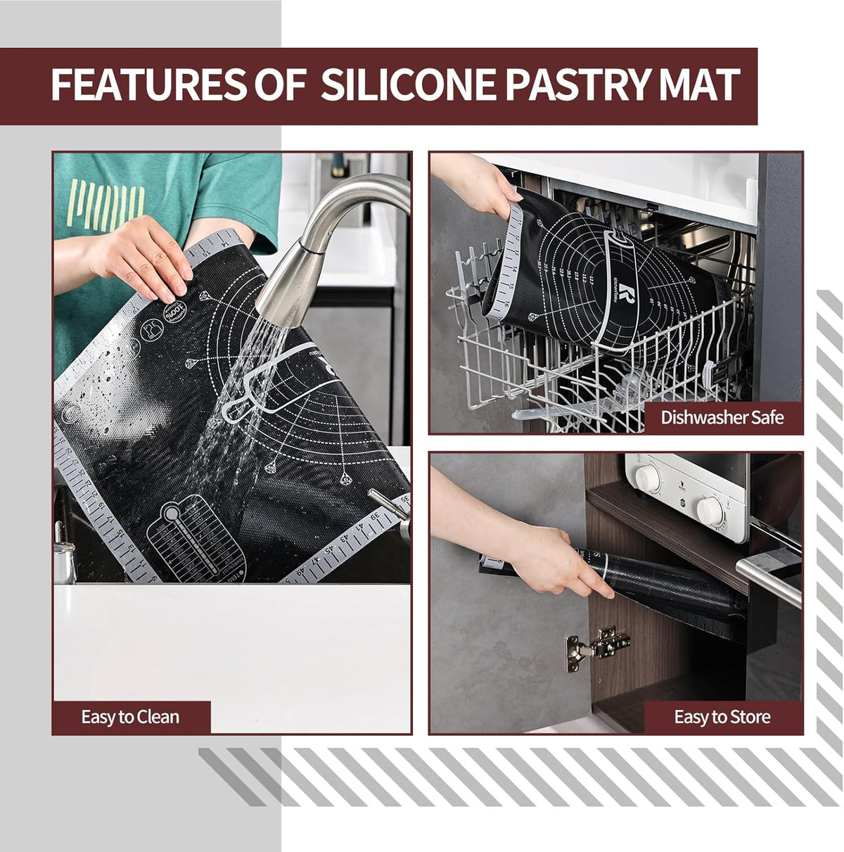 Silicone Pastry Mat Extra Large with Measurements 26''x16'' for Reusable,Non-slip Silicone Baking Mat, Counter, Dough Rolling, Oven Liner