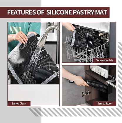 Silicone Pastry Mat Extra Large with Measurements 26''x16'' for Reusable,Non-slip Silicone Baking Mat, Counter, Dough Rolling, Oven Liner