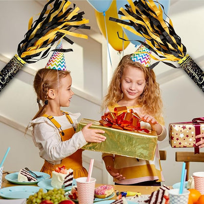 12" Black and Gold Streamers for Birthday Graduation Wedding New Year Celebrations - Easy to Use, Biodegradable Confetti - Pack of 2