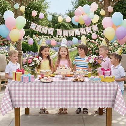6 Pack Pink and White Checkered Tablecloth, 54 X 108Inch Plastic Red Gingham Table Cloth Waterproof Red Checkered Table Cover for Easter Mother's Day Wedding Birthday Anniversay Baby Bridal Shower