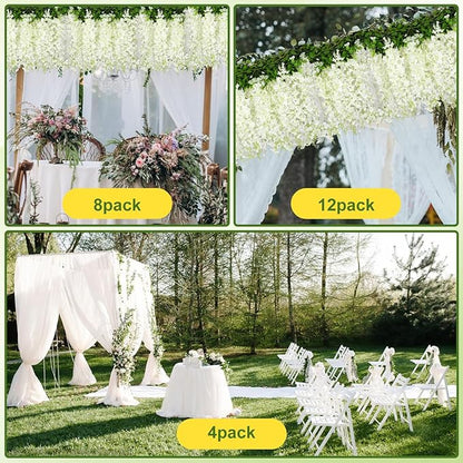 Alotiki Wisteria Hanging Flowers, Artificial Flowers for Decoration, Wedding, Garden, Wall,White 10 Pcs Total 60ft