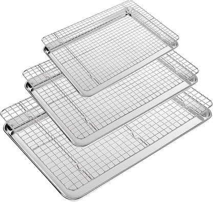 Cekee Baking Sheet with Wire Rack Set of 6 (3 Cookie Sheets for baking + 3 Cooking Racks)
