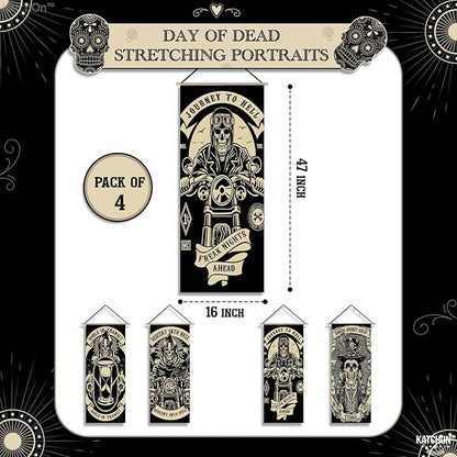 KatchOn, Scary Halloween wall decorations - Pack of 4 | Grim Reaper Stretching Portraits For Halloween Decoration | Vintage Vinyl Hanging Portraits for Haunted House Decoration for Outdoor Indoor Home