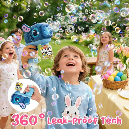2 Pack Bunny Bubble Machine Gun for Toddlers,Fast Bubble Blast 10,000+ BPM, Leak-Proof Bubble Blower with LED Lights, Outdoor Spring Easter Toy Gift for Boys Girls Ages 3-6