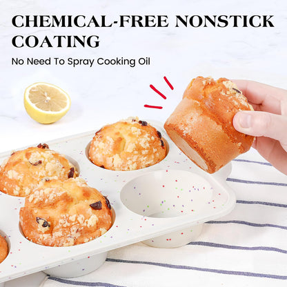 1 Pc Jumbo Muffin Pan with Metal Frame, Nonstick 6 Cup Extra Large Cupcake Pan for Baking, Silicone Deep Muffin Tray for Egg Bites (Cream)