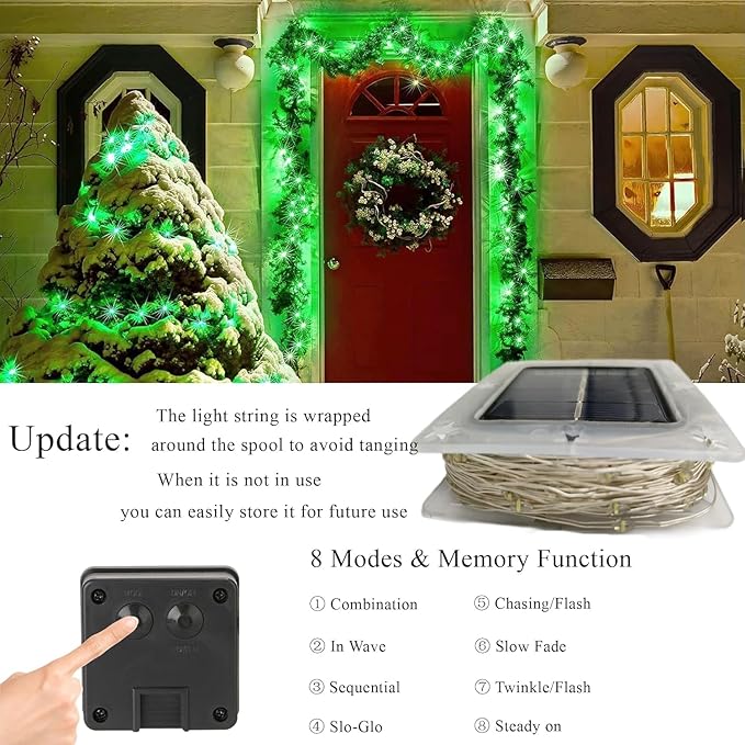 Lomotech Solar String Lights Outdoor - 2 Pack Total 66ft 200LED Solar Fairy Lights Waterproof 8 Modes Twinkle Lights for Outdoor, Patio, Garden, Yard, Party, Wedding, Tree Decoration (Green)