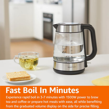 Electric Kettle with Glass Carafe for Tea and Coffee, BPA-Free, Fast Boiling, Auto Shut-Off, 1.8 Quarts, 1500W, Black and Silver