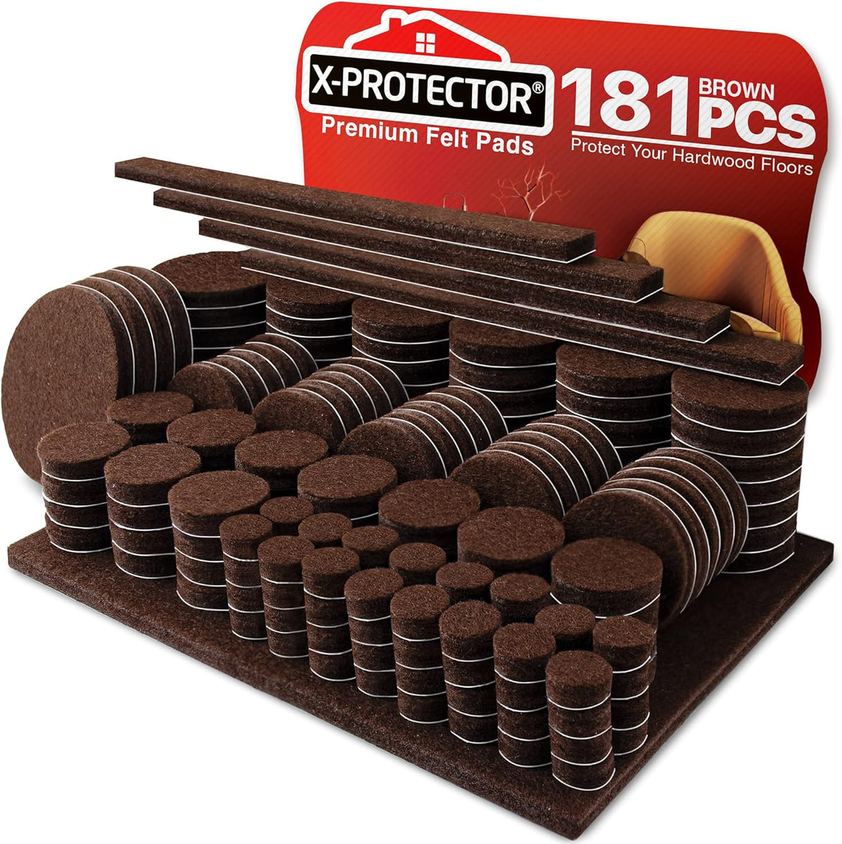 Felt Furniture Pads X-PROTECTOR 181 PCS Premium Furniture Pads - Felt Pads Furniture Feet Best Wood Floor Protectors - Protect Your Hardwood & Laminate Flooring!