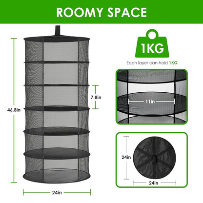 Simple Deluxe 6 Layer 24'' Herb Drying Rack with Hook, Opendoor Design Hanging Dry Mesh Folding Basket Dryer for Clothes, Herbs