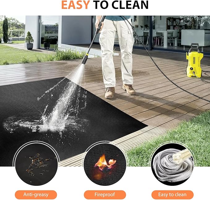Large Under Grill Fire Pit Mats 42"x60" - Oil Waterproof BBQ Camping Stove Fireproof Mat, Reusable Easy Clean Gas Grill Mat for Outdoor Deck Protector