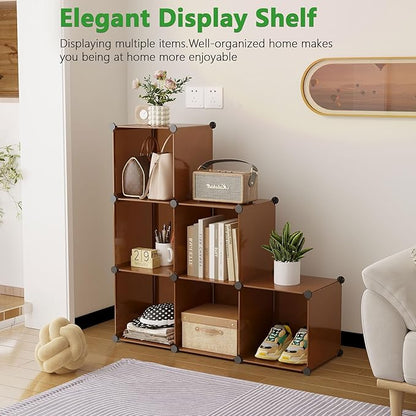 C&AHOME Cube Storage Organizer, 6-Cube Shelves Units, Closet Cabinet, DIY Plastic Modular Book Shelf, Ideal for Bedroom, Living Room, Office, 36.6" L x 12.4" W x 36.6" H Cocoa UPCS06C