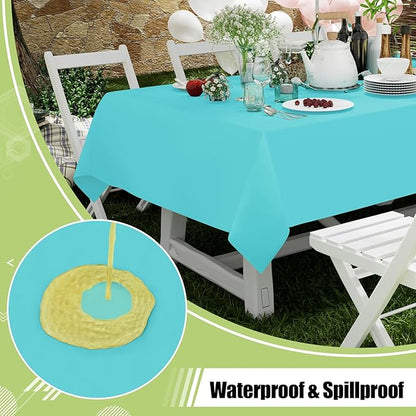 Smiry Disposable Table Cloth 12 Pack, 54 x 108 Inch Waterproof Plastic Tablecloth, Decorative Rectangle Table Covers for Party, Birthday, Picnic, Teal