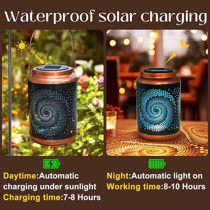 DIBIEECN Birthday Gifts for Women Mom Grandma Wife, Solar Lanterns Outdoor Waterproof, Metal Hanging Lights Garden Decor, LED Decorative Lantern for Patio Porch Backyard, Blue, 4 Pack