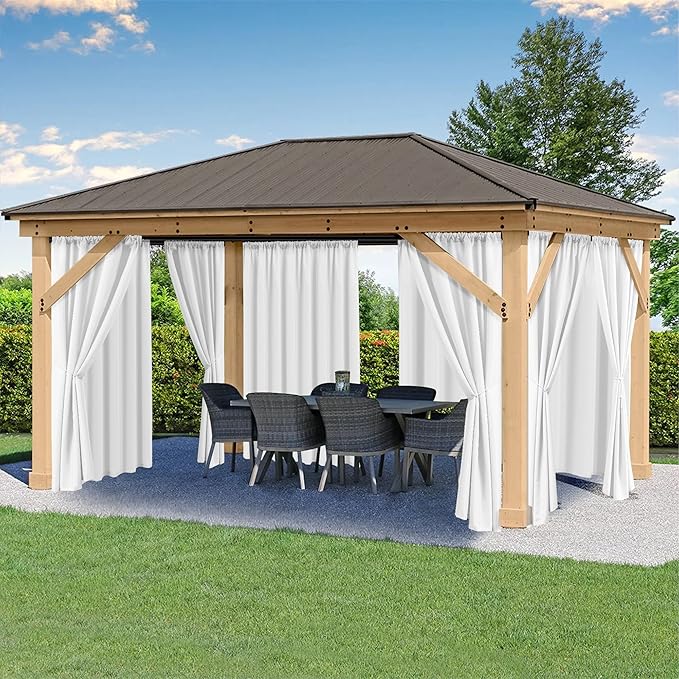 HolidayIdeas Waterproof Patio Outdoor Curtains with Rod Pocket, 6 Pcs- UV & Privacy Protect Weatherproof Gazebo Outdoor Drapes for Porch, Balcony, Apartment, Sliding Glass Door, White, 54x84 Inch