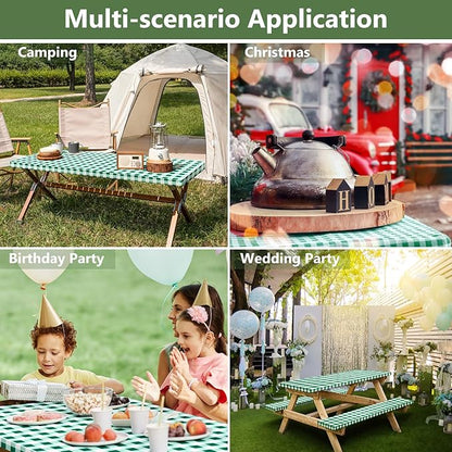 Picnic Table Cover with Bench Covers and Bag, Camping Table Camping Essentials Cover with Elastic Edges(Green)