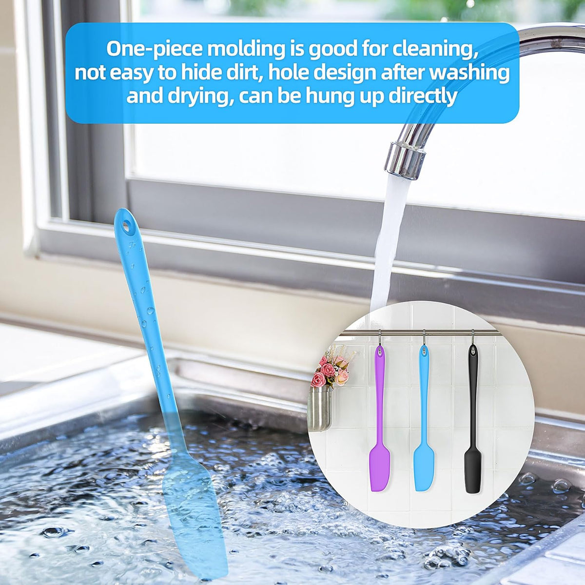 Slim Silicone Spatula Set, 5 Piece Food Grade Rubber Spatulas for Baking, Cooking