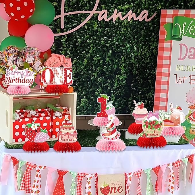Berry First Birthday Decor - 9PCS Sweet One Birthday Party Decorations Cute Strawberry 1st Birthday Decorations Berry First Birthday Party Table Centerpiece Decor Supplies Baby Girls